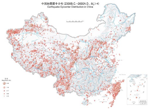 中国历史上的地震震中分布图