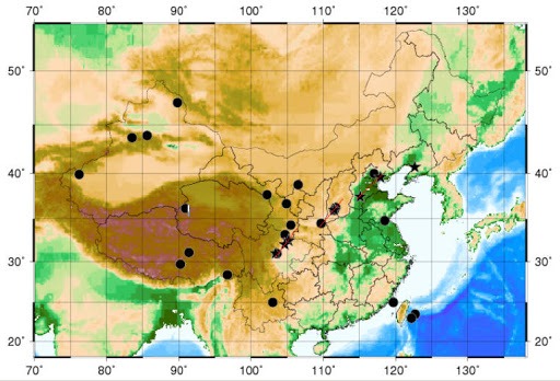 中国历史8级以上的大地震震中分布图